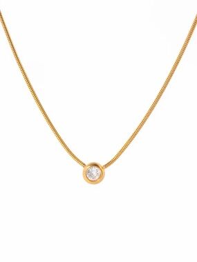 18K Gold Plated Circle Cubic Zirconia Pendant Necklace